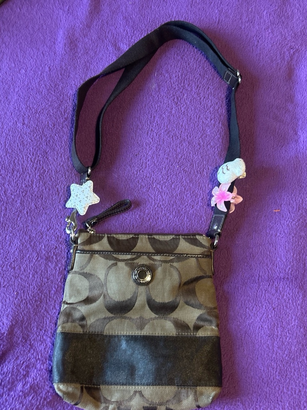 Coach Brown Signature Canvas Crossbody with Dark Brown Trim